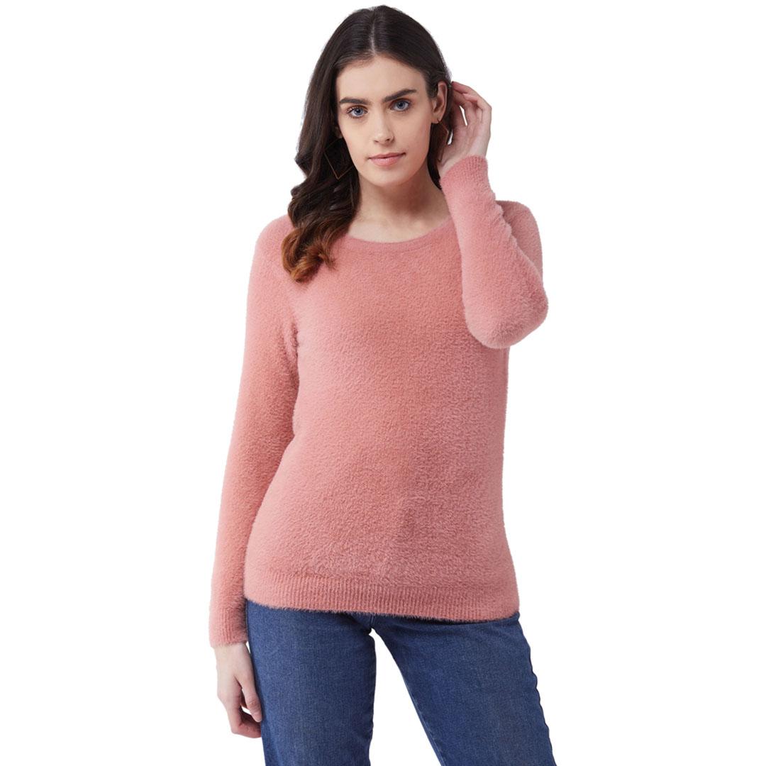 Pink Solid Pullover Sweater