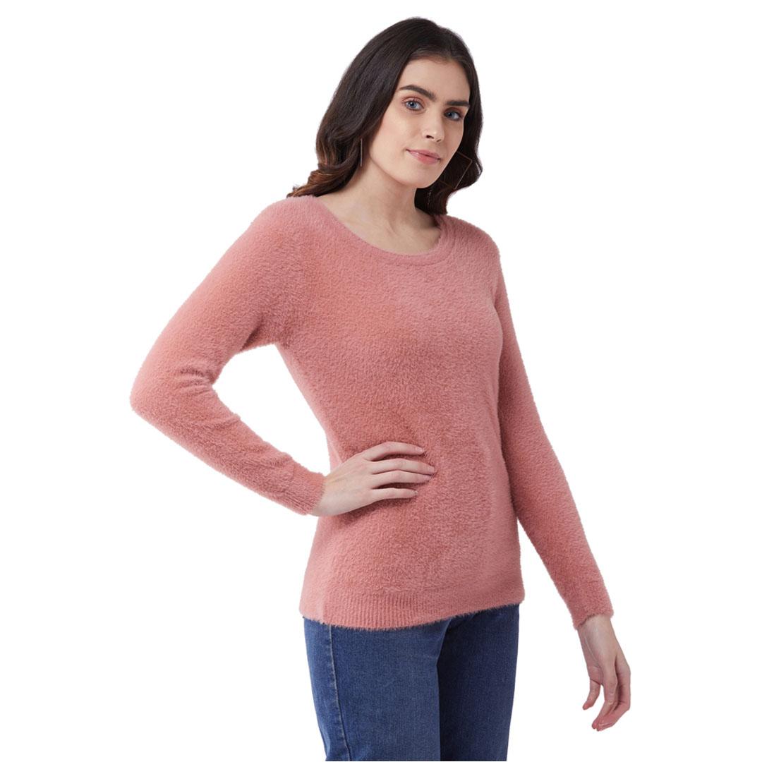 Pink Solid Pullover Sweater