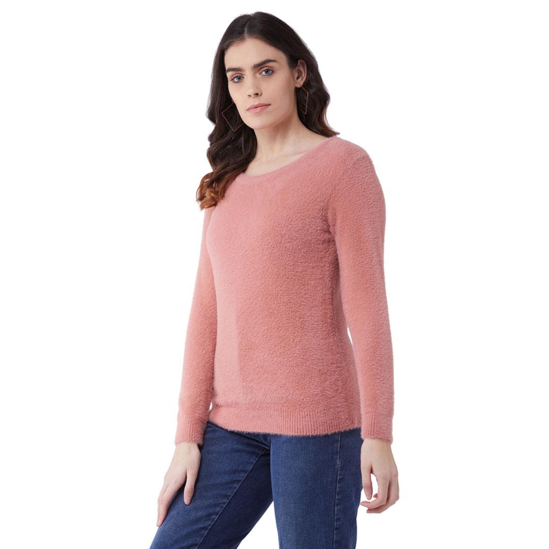 Pink Solid Pullover Sweater