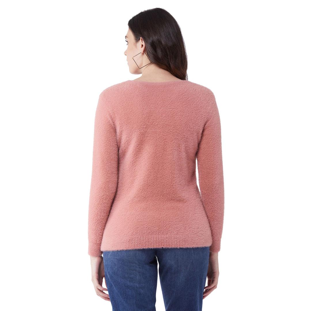 Pink Solid Pullover Sweater