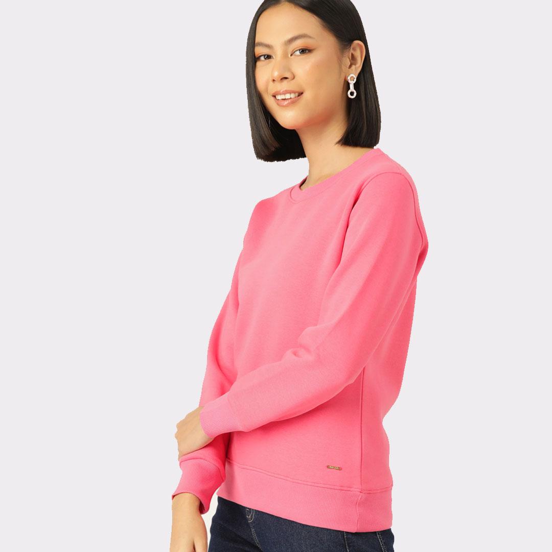 Hot Pink Coloured Solid Sweatshirt
