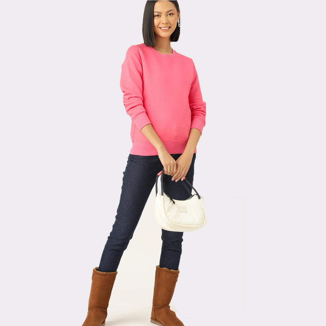 Hot Pink Coloured Solid Sweatshirt