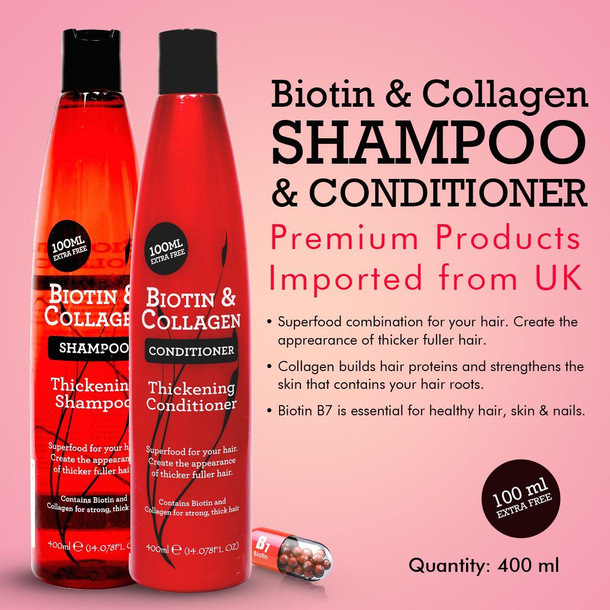 Biotin & Collagen Thickening Shampoo & Conditioner For Strong Thick Hair, helps combat dryness, breakage and hair loss (Set of 2) 400ml + 400ml