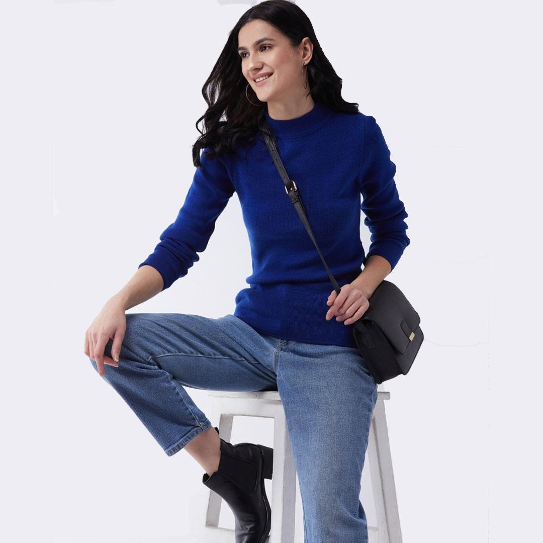 Royal Blue Solid Pullover