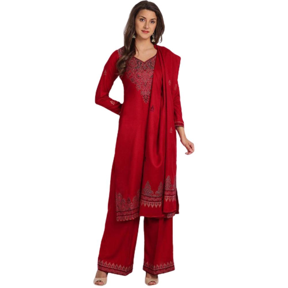 Hemkunt Fabrics Viscose Printed Unstitched Kurta & Palazzo Material (Red)