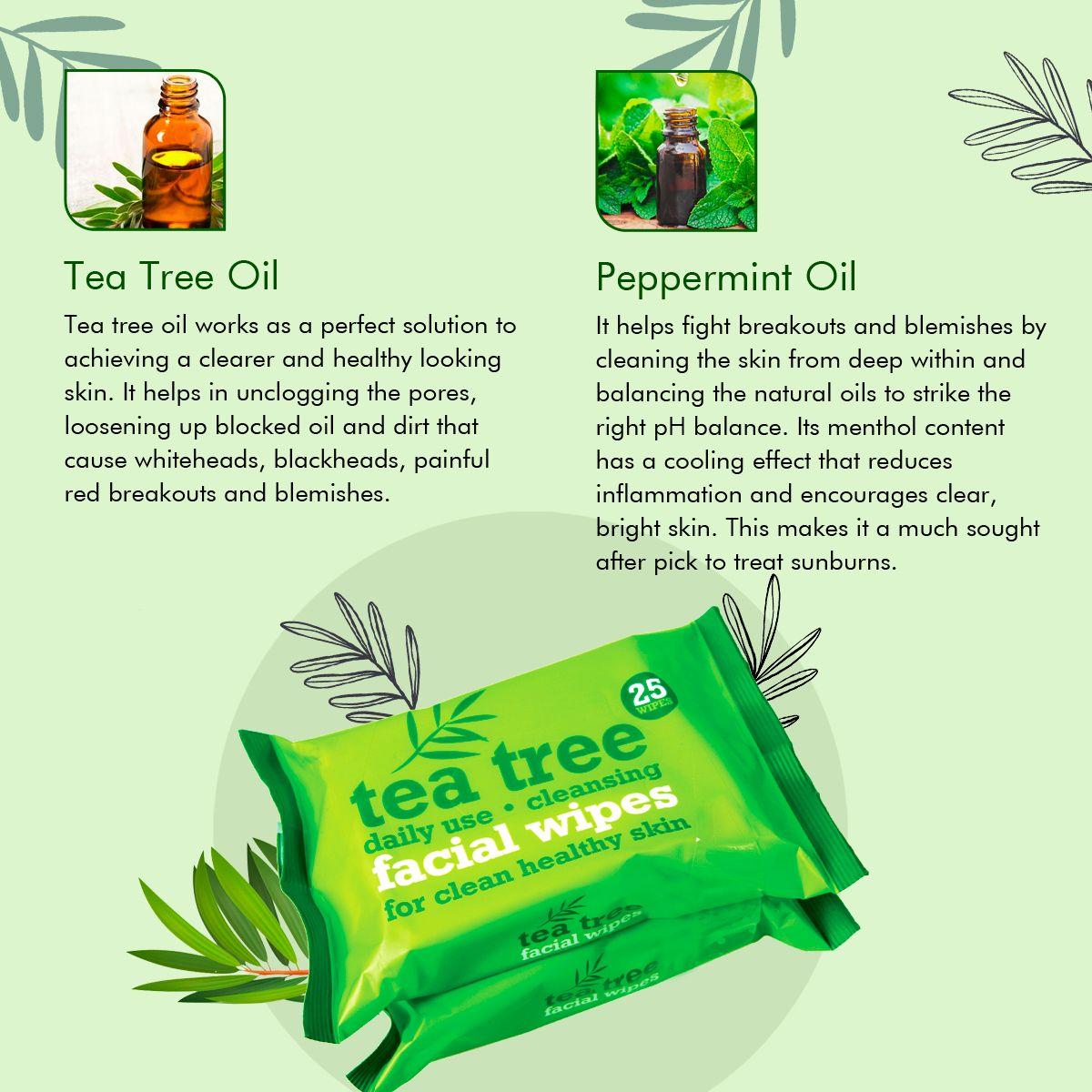 Tea Tree & Peppermint Face Cleansing Wipes Combo to cleanse & refresh your skin (Pack of 50)