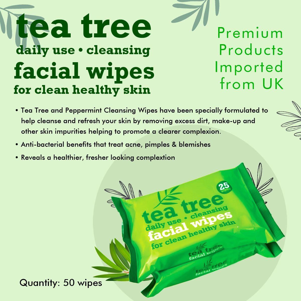 Tea Tree & Peppermint Face Cleansing Wipes Combo to cleanse & refresh your skin (Pack of 50)