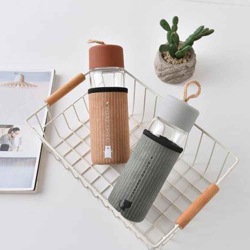 XIMI VOGUE™ Simple Style Glass Water Bottle with Cover (360ml/12oz)