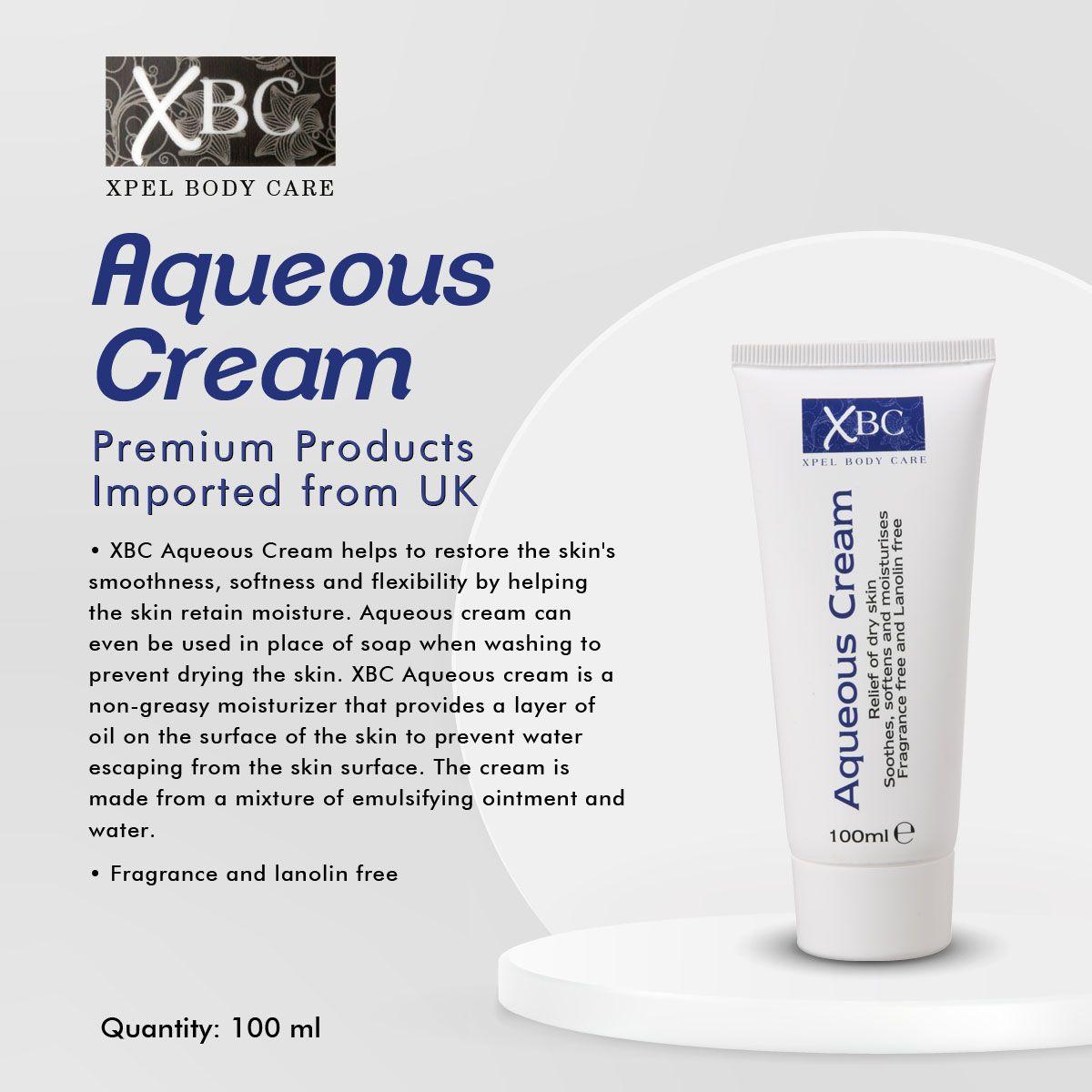 Xpel Marketing Aqueous Cream For Relif of Dry Skin Soothes, Softens and Moisturises Fragrance Free, Lanolin Free & Skin Cleanser For Women & Men with Dry Skin for All Seasons 100 ml