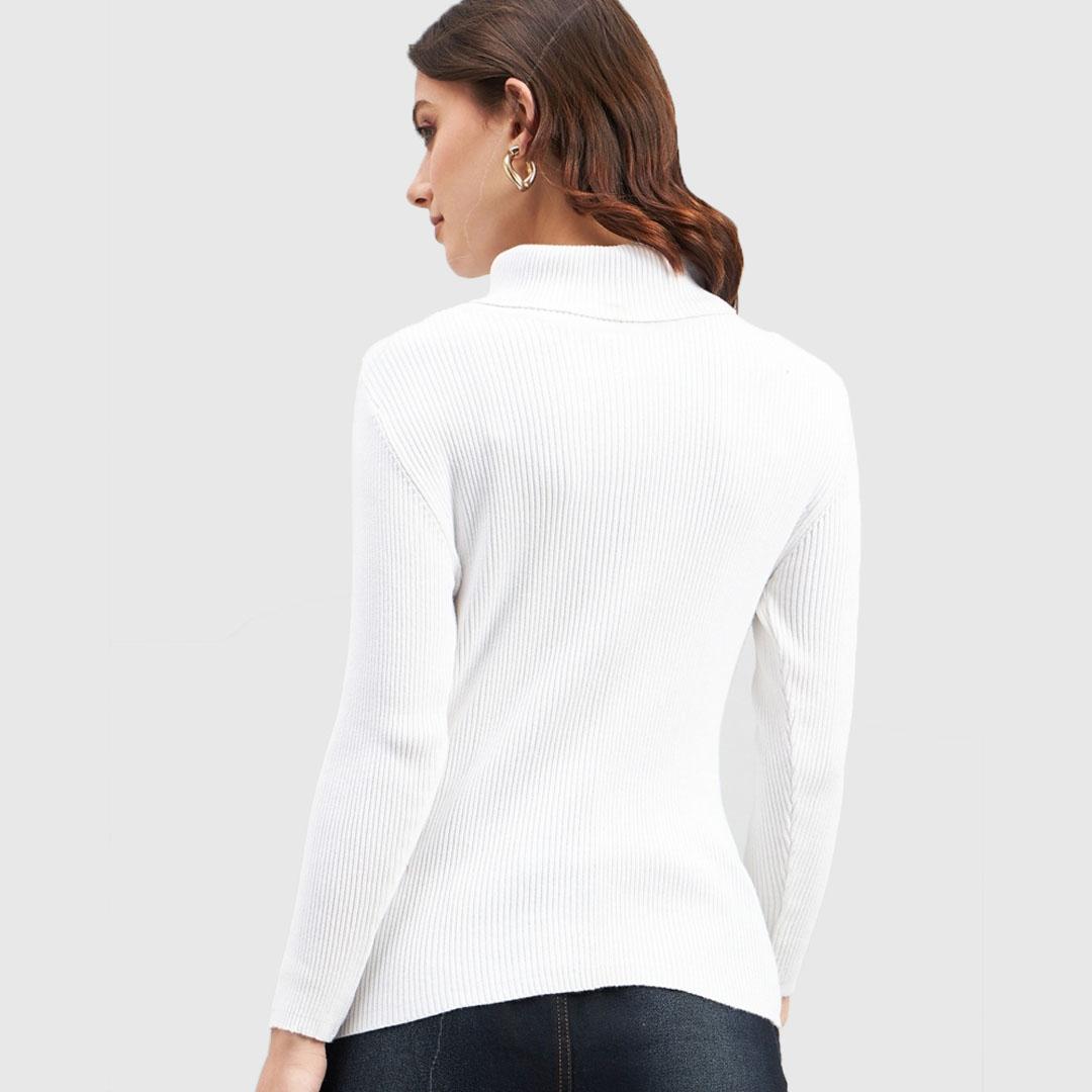 White Ribbed Turtle Neck Cotton Pullover sweater