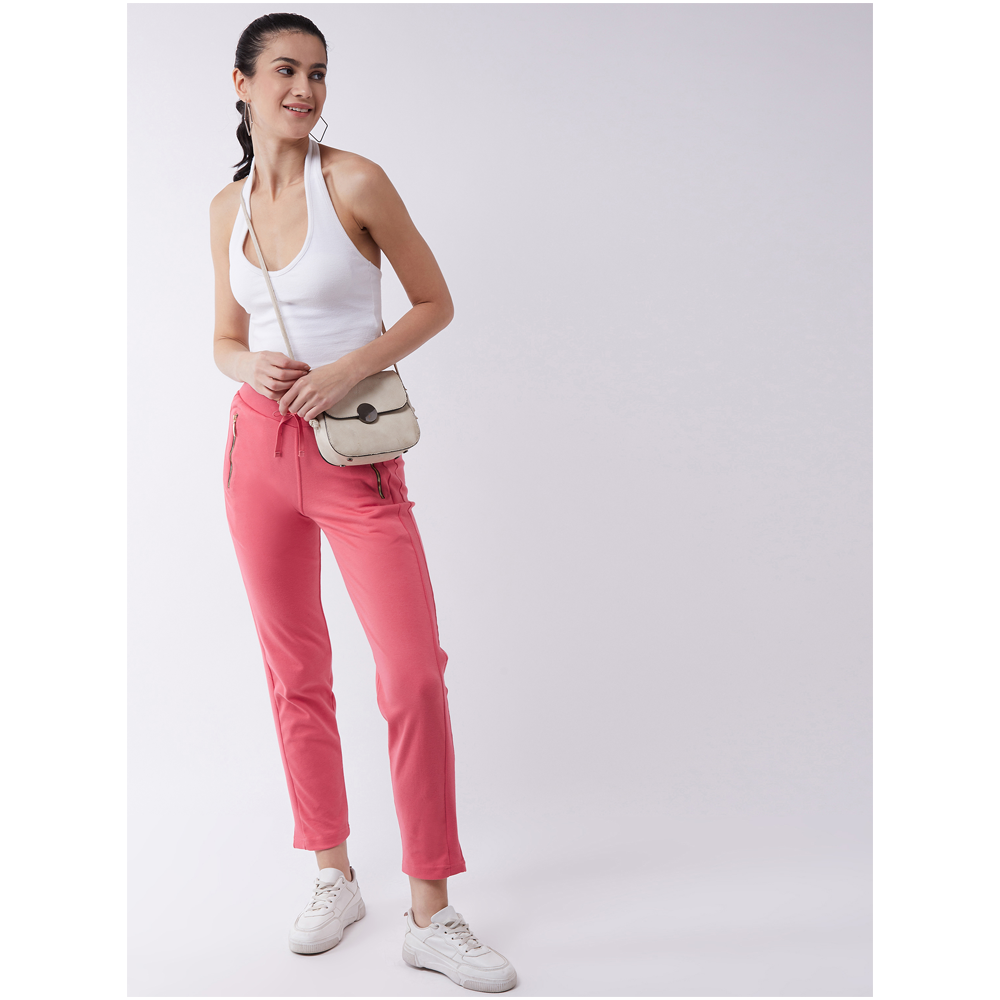 Women Coral Solid Track Pants
