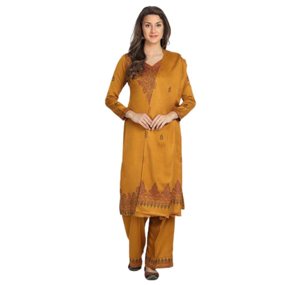 Hemkunt Fabrics Viscose Printed Unstitched Kurta & Palazzo Material (Mustard)