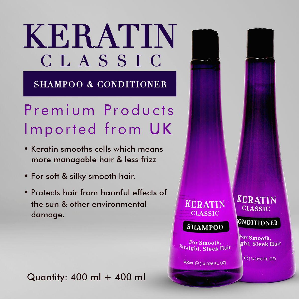 Xpel Marketing Keratin Classic Shampoo & Conditioner Combo with Keratin, For Smooth, Straight, Sleek Hair, 400 ml - Sulphate and SLES Free - For All Hair Types