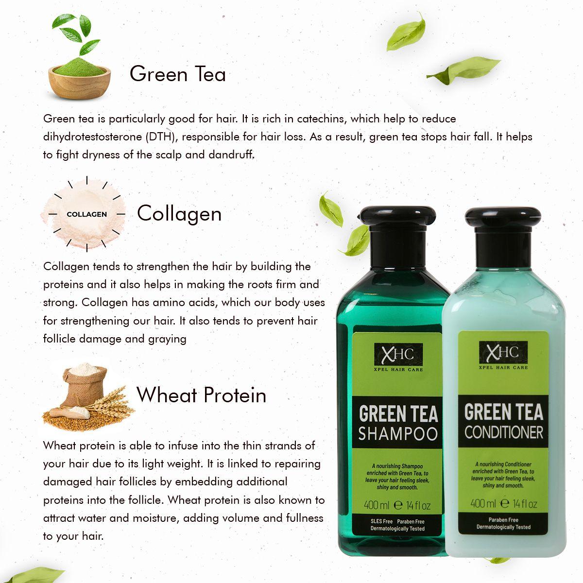 Xpel Marketing Green Tea Shampoo & Conditioner Combo With Green Tea & Tea Tree Oil To Prevent Hair Loss, Dandruff & Breakage - Vegan Friendly.NO Sulphates, Parabens, Silicones, Color & PEG - 400ml + 400ml