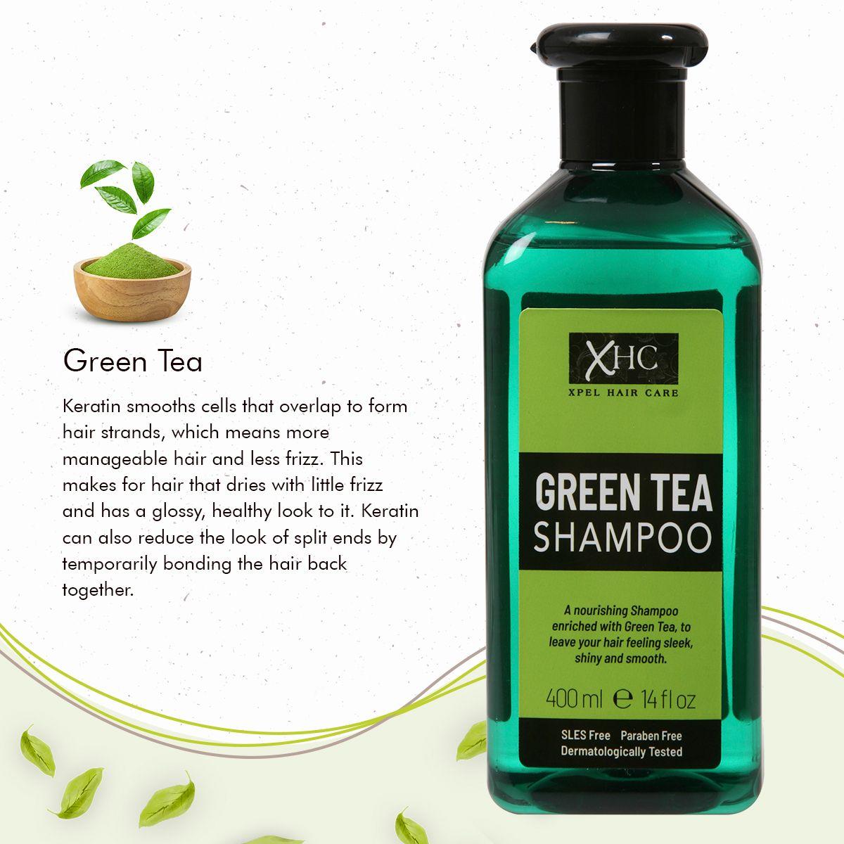 Xpel Marketing Green Tea Shampoo With Green Tea & Tea Tree Oil To Prevent Hair Loss, Dandruff & Breakage - Vegan Friendly.NO Sulphates, Parabens, Silicones, Color & PEG - 400 ml