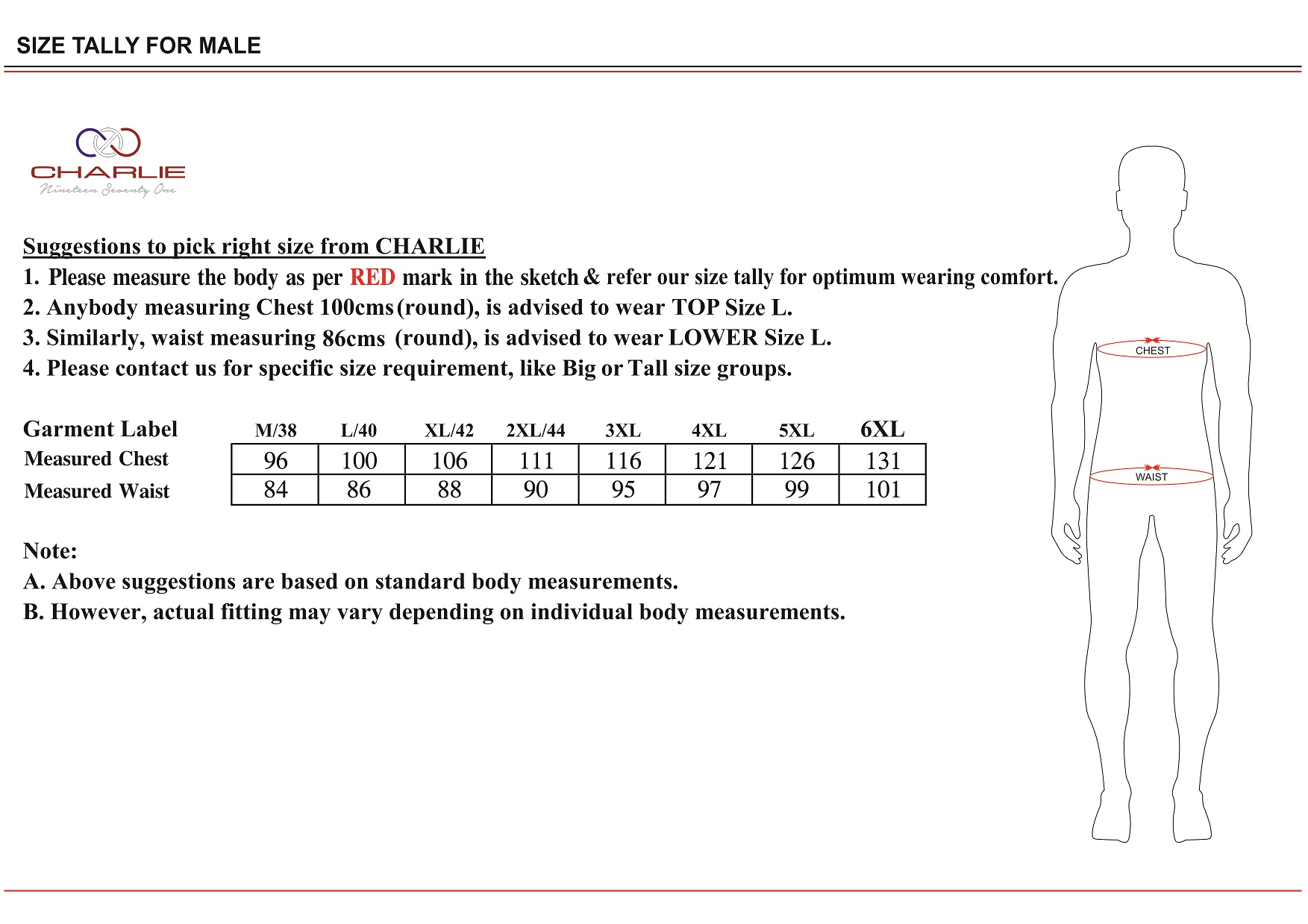 Winter Track Suit  Size Chart